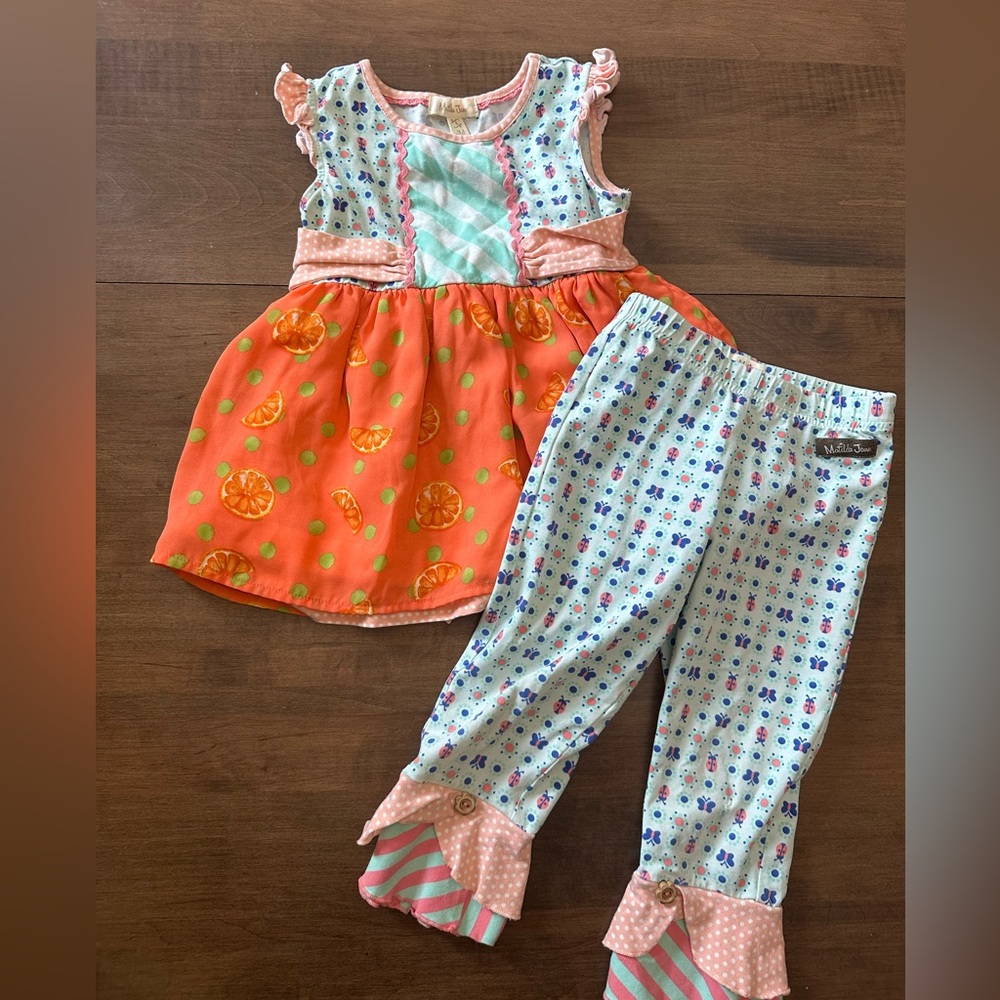 Matilda Jane Mint and Coral Insect Print Top and Pants